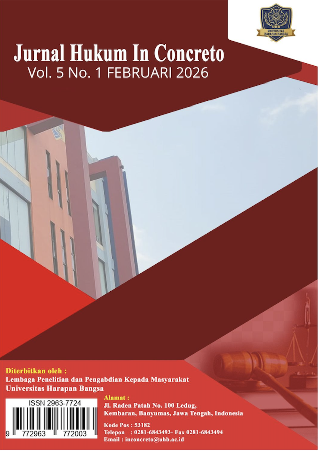 					View Vol. 5 No. 1 (2026): Jurnal Hukum In Concreto Volume 5 Nomor 1 2026
				